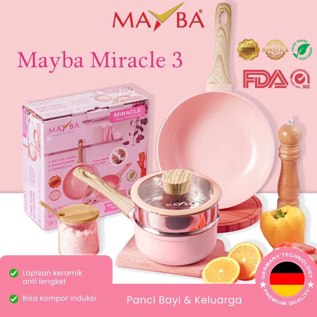 Panci Wajan SET PINK MIRACLE MAYBA Cookware Set ANTI LENGKET