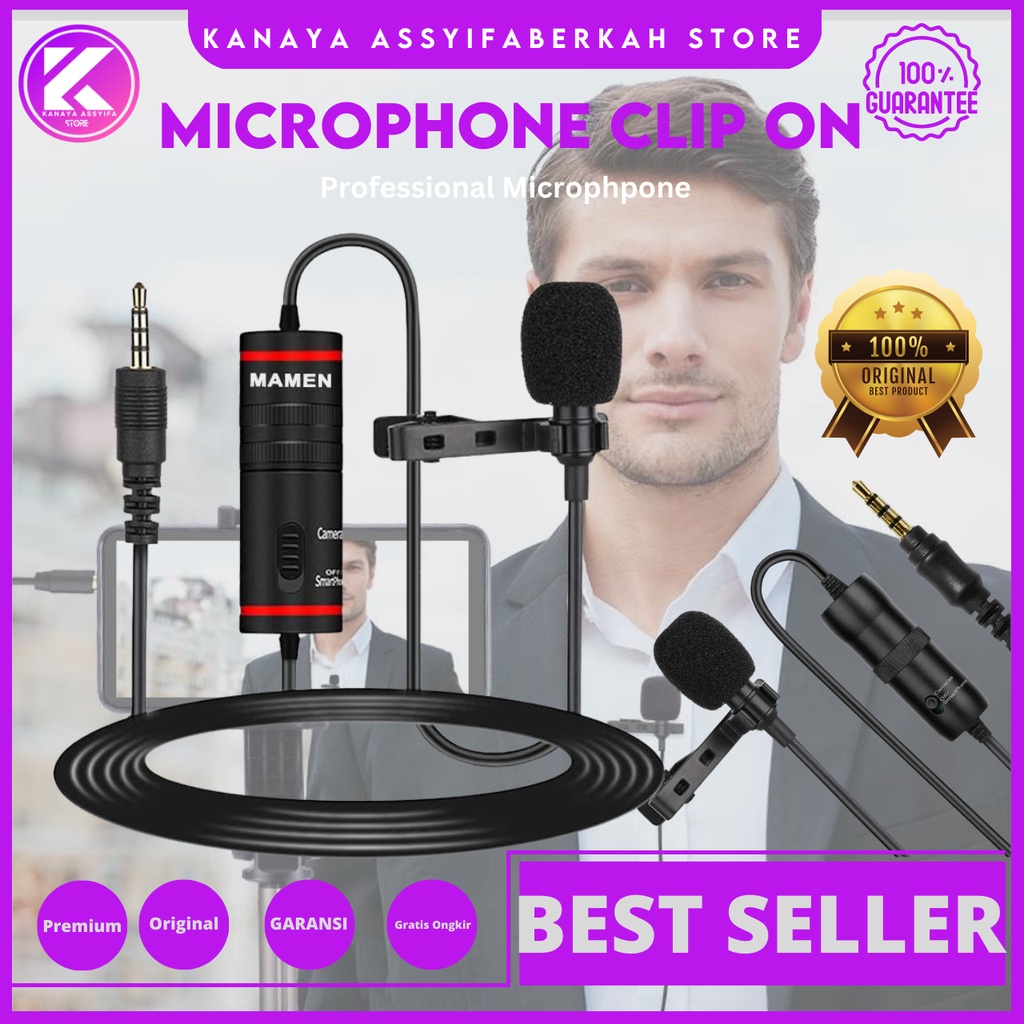 Kanaya Assyifa Store Wired Mic Microphone Clip On Mikrofon HP Android Iphone Camera DSLR Untuk Livestream Podcast Vlogging Youtuber Multibrand