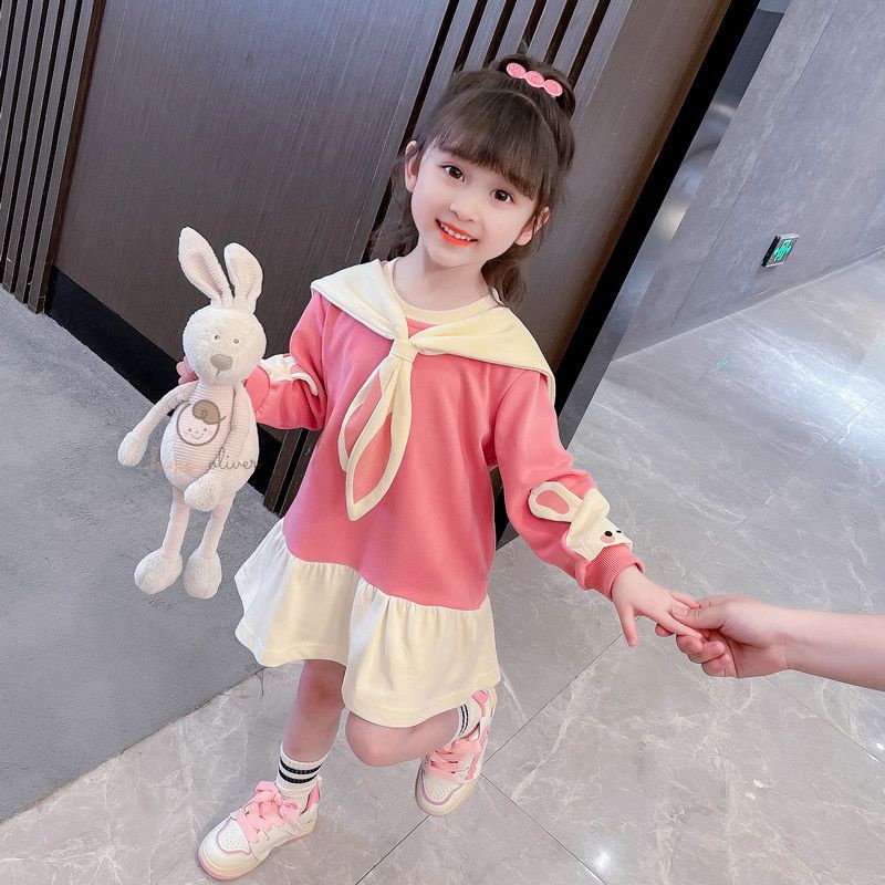 HappyOliver PASSWORD DRESS BUNNY SYAL Dress Sweater 1 - 7 Tahun Baju Anak BerKualitas