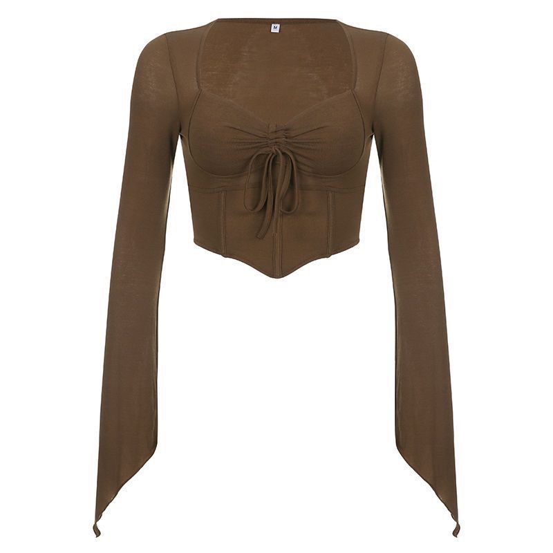 Red Eropa dan Amerika Fashion Kepribadian Babes Atasan Pendek Wanita Rasa Desain Niche Lengan Teromp