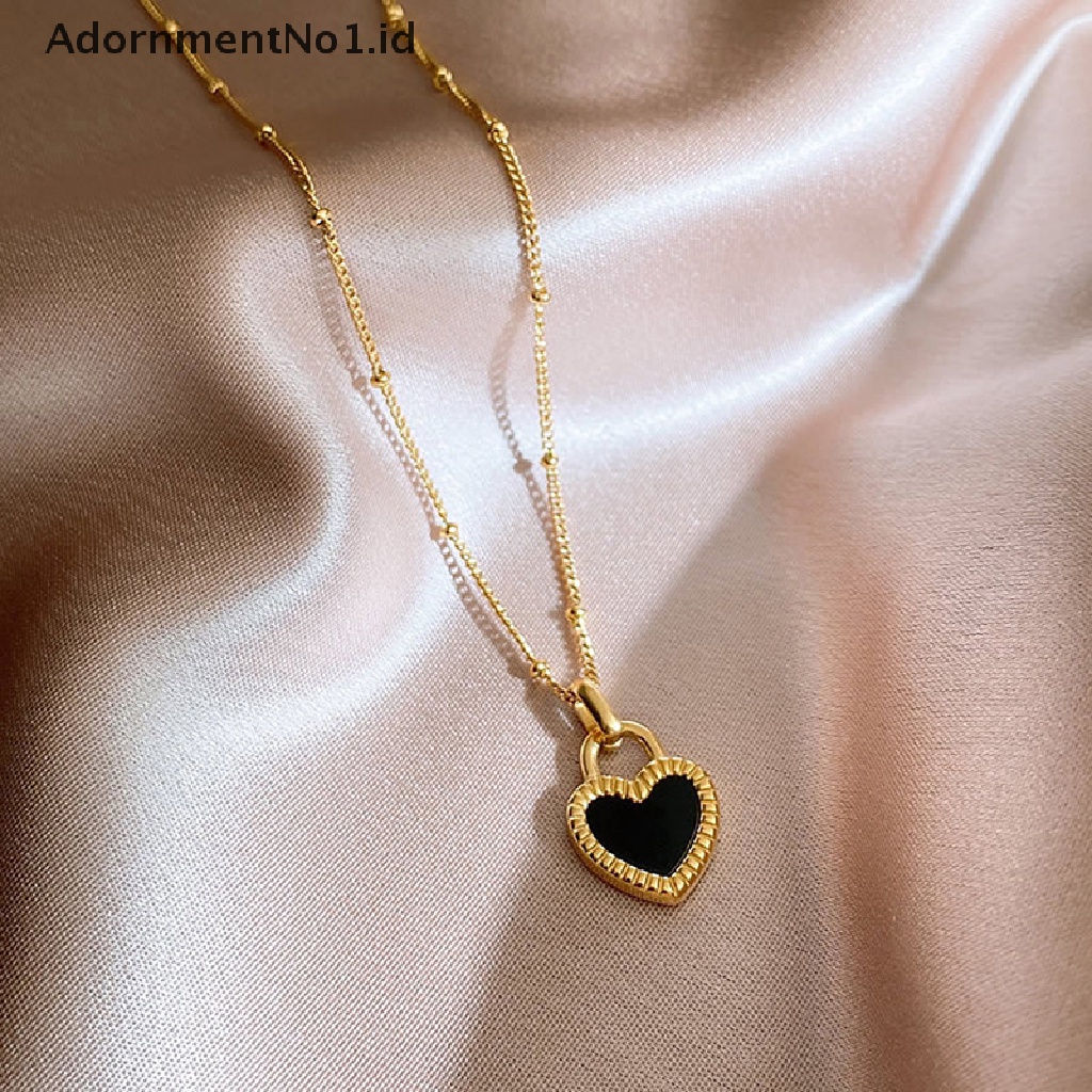 [AdornmentNo1] Indah Mode Dua Sisi Hati Hitam Putih Liontin Kalung Vintage Kalung Perhiasan Fashion Untuk Wanita Perhiasan Hadiah [ID]