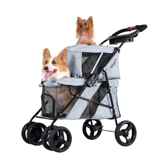 PET STROLLER IBIYAYA DOUBLE CABIN GREY / STROLLER ANJING KUCING