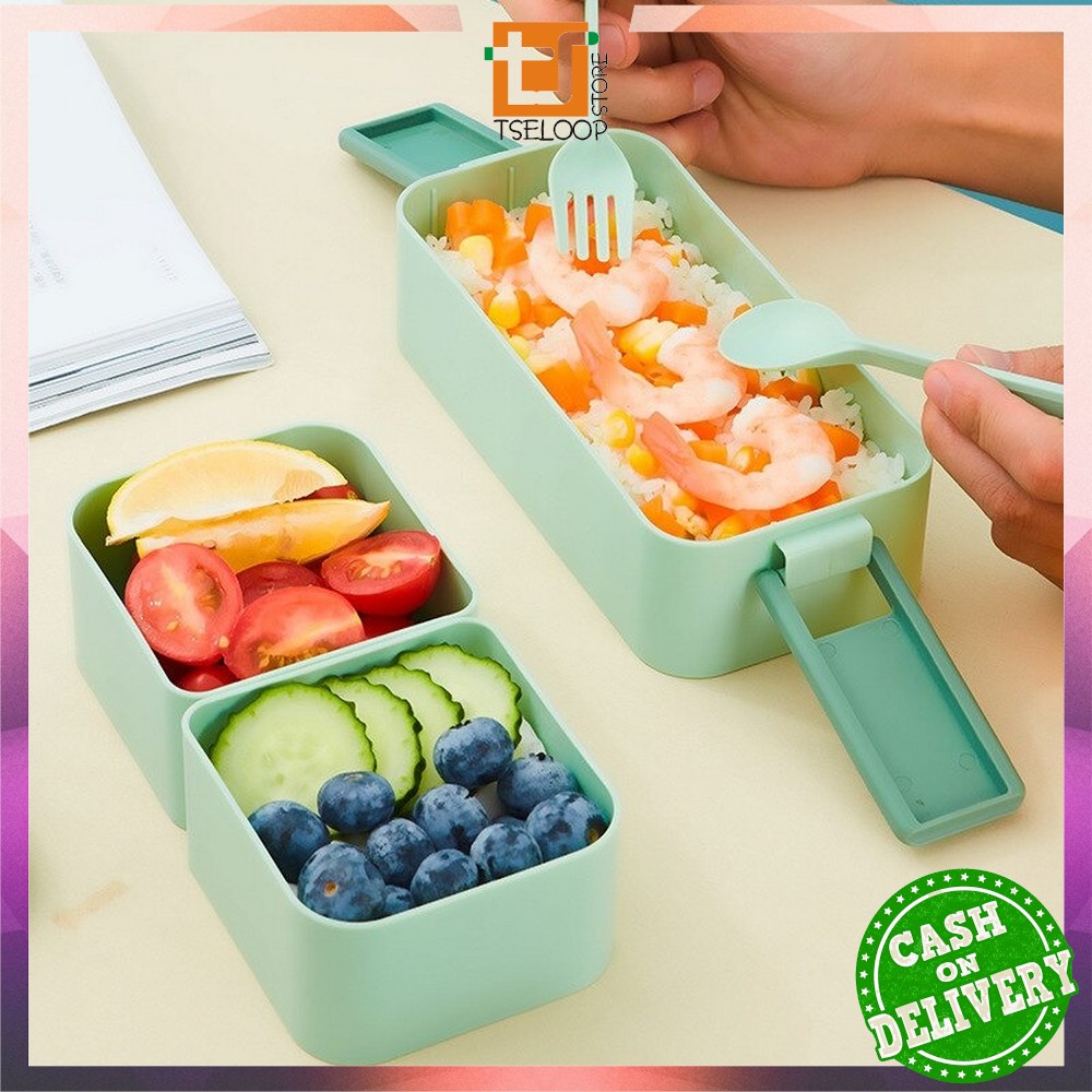 OFM-C779 Kotak Makan 2 Tingkat Portable 1050ML Ada Sauce Cup / Lunch Box 2 Layer / Rantang Makanan Set Anti Tumpah