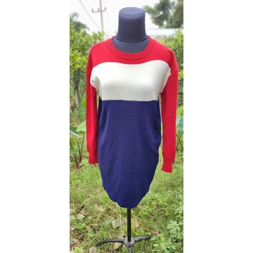 tunik rajut 3tone, Long tunik, Baju hangat, Tunik panjang