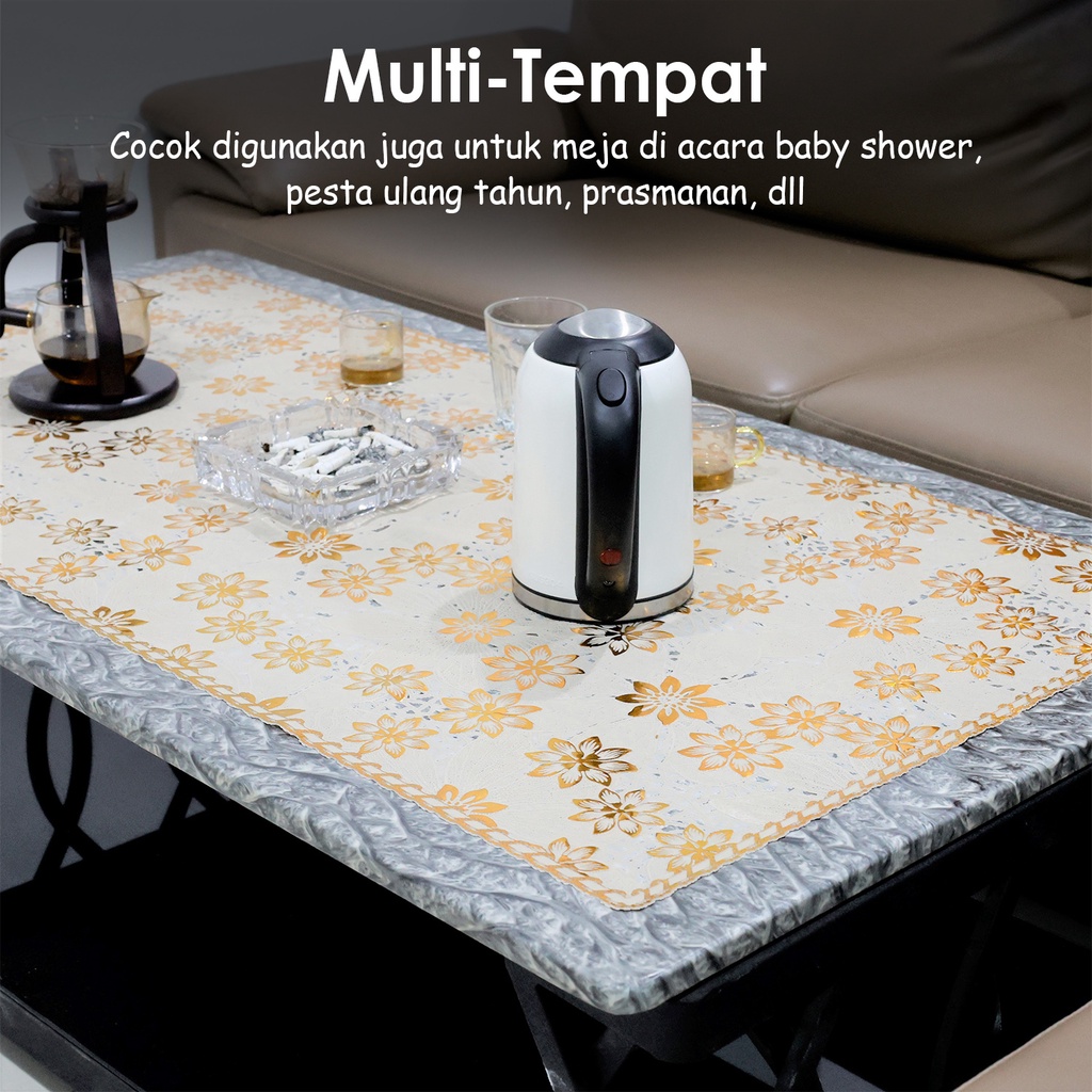 Taplak Meja Tamu Gold Motif Persegi Panjang Terbaru Ukuran 60x120cm Bahan PVC Tebal Premium Anti Air Perlengkapan Dekorasi Rumah Tangga Import Terbaru - D6 - Comfort Homes