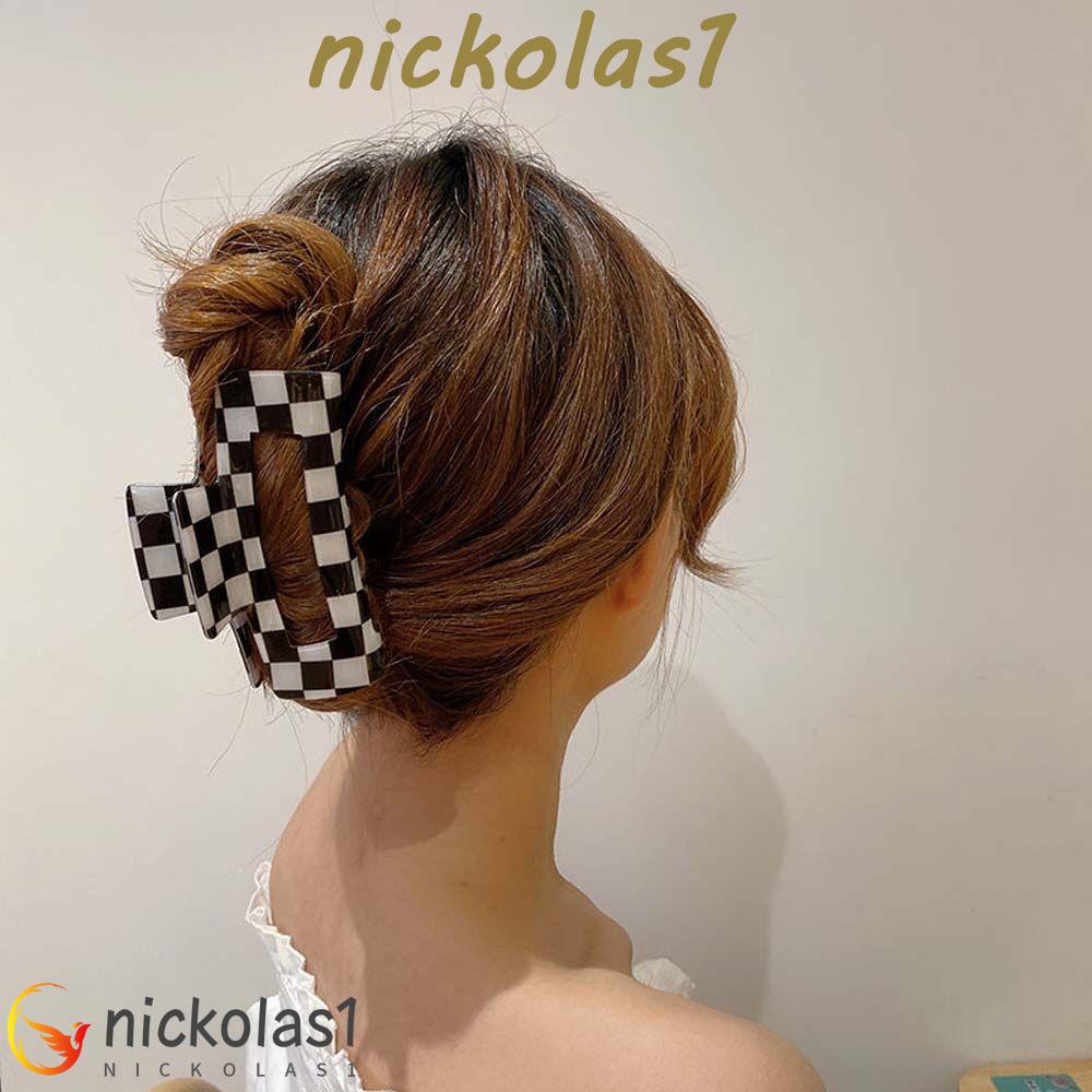 Nickolas1 Jepit Rambut Elegan Manis Permen Warna Checkerboard Acetate Barrettes Hiasan Rambut