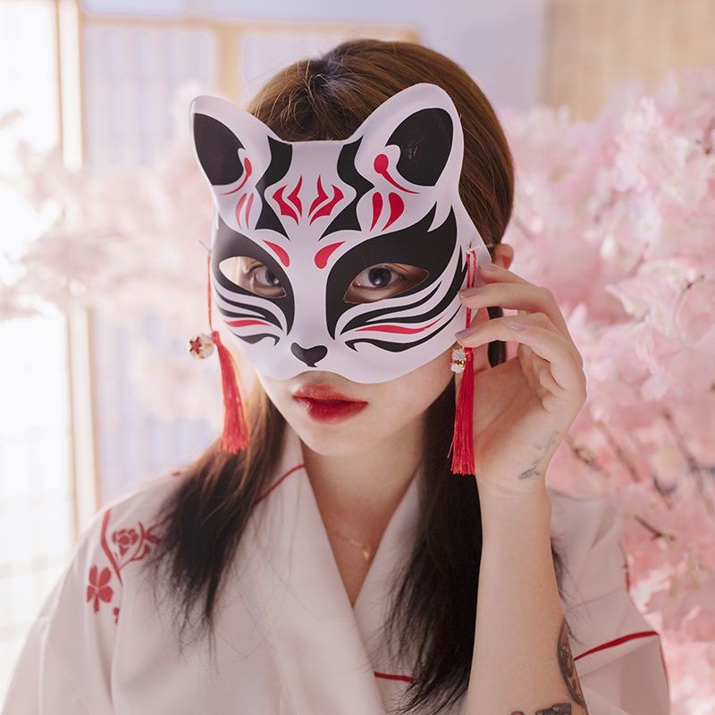 Topeng cosplay anime fox kucing rubah jepang halloween dewasa anak laki-laki perempuan wanita emas setengah muka wajah keren