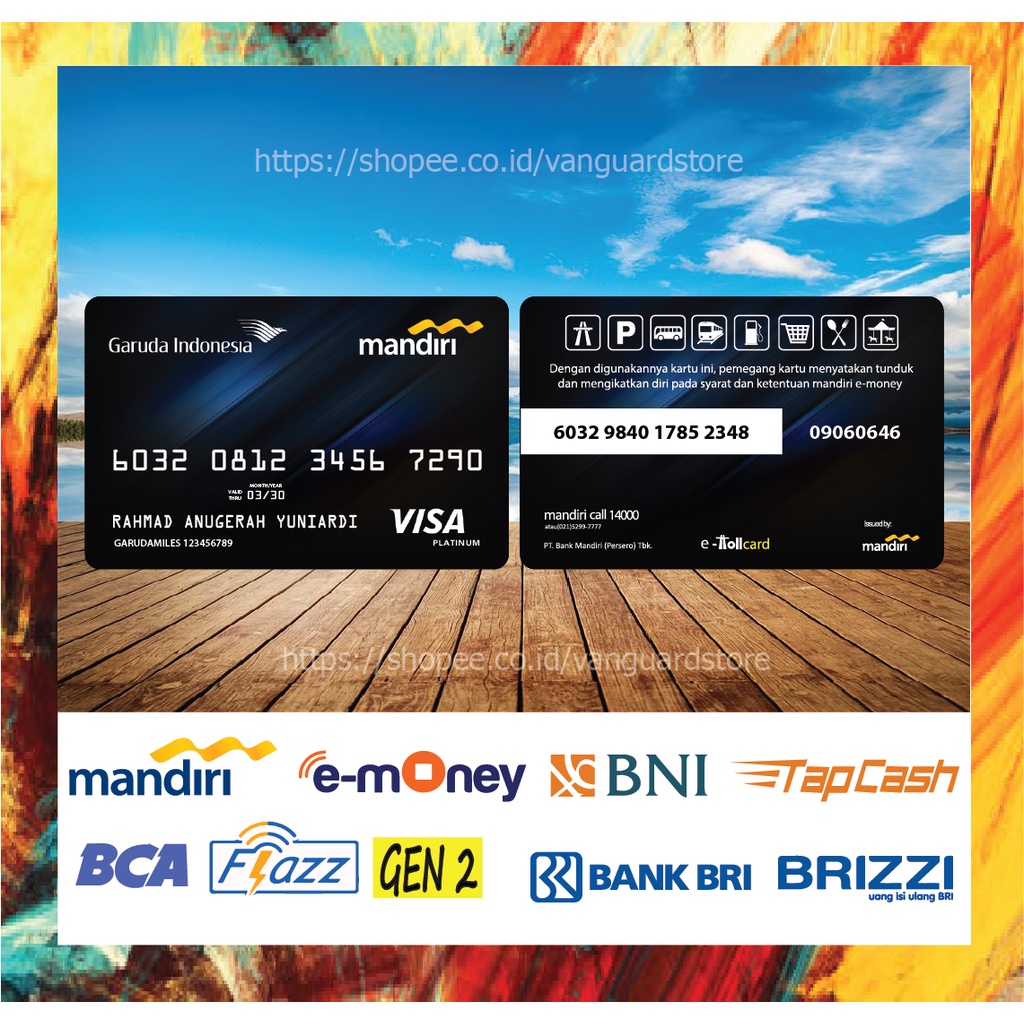 KARTU E MONEY E TOLL KARTU GARUDAINDONESIA BLUE VISA DEBIT CREDIT EMONEY MANDIRI FLAZZ BCA BNI TAPCASH BRIZZI BRI - 2 SISI