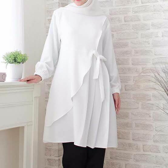 Adnin tunik putih terbaru trend fashion kekinian tunik muslimah putih trendy jumbo