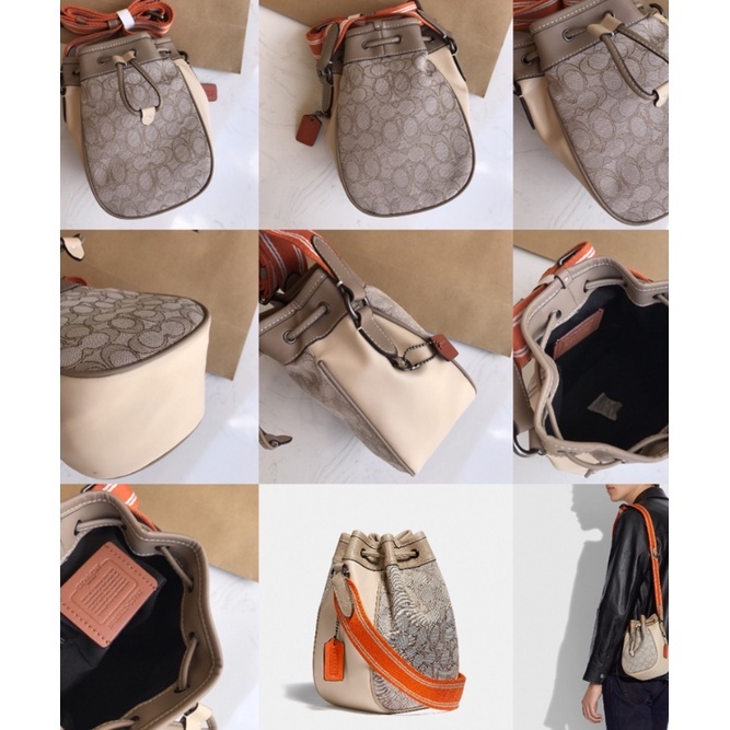 （grab）3782 coach Women Men Drawstring Marble Bag Signature Jacquard Handbag Crossbody Sling Bucket Beg