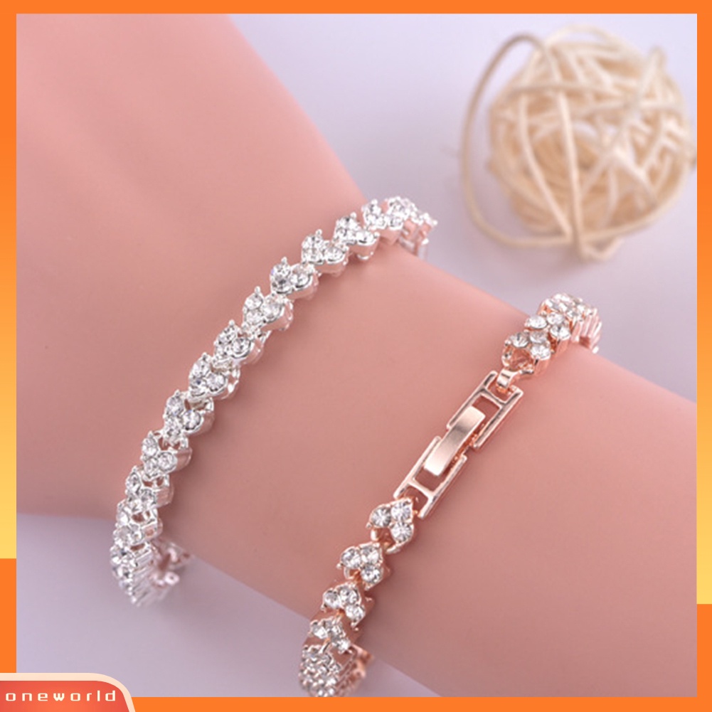 {oneworld} Gelang Tangan Wanita Hias Berlian Imitasi Berkilau Bangle Adjustable Untuk Ulang Tahun Pesta