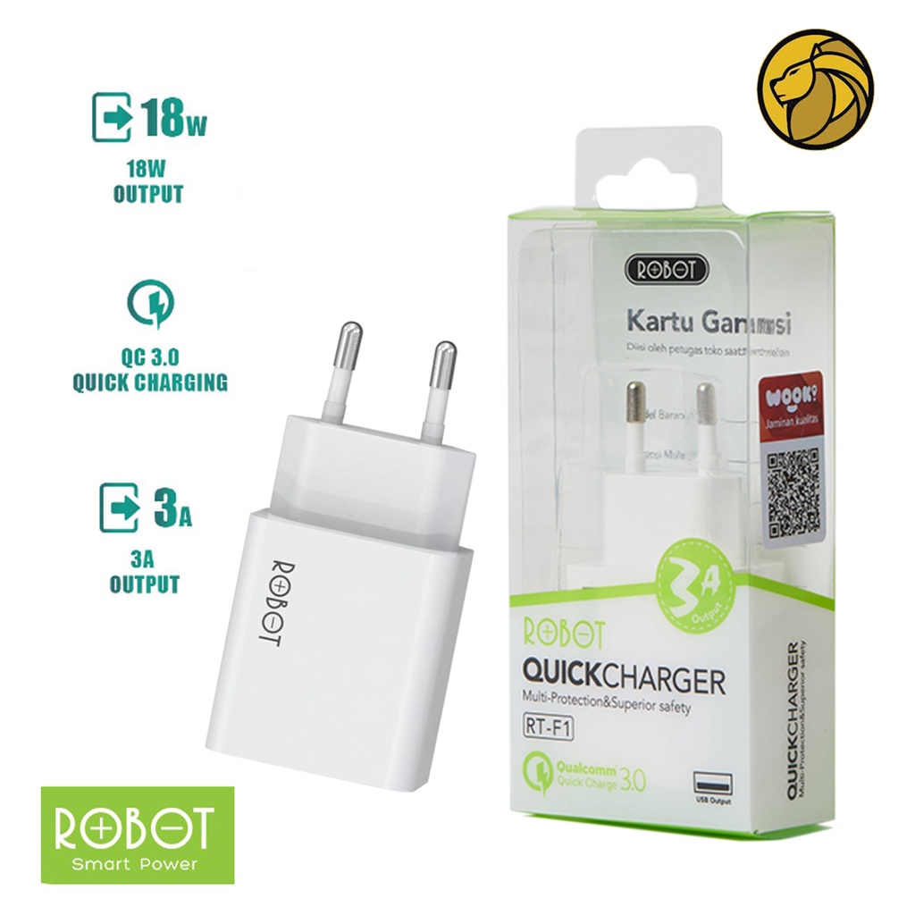 Robot RT-F1 Adapter 3A Quick Charge / Batok Charger Robot 18W Qualcomm 3.0