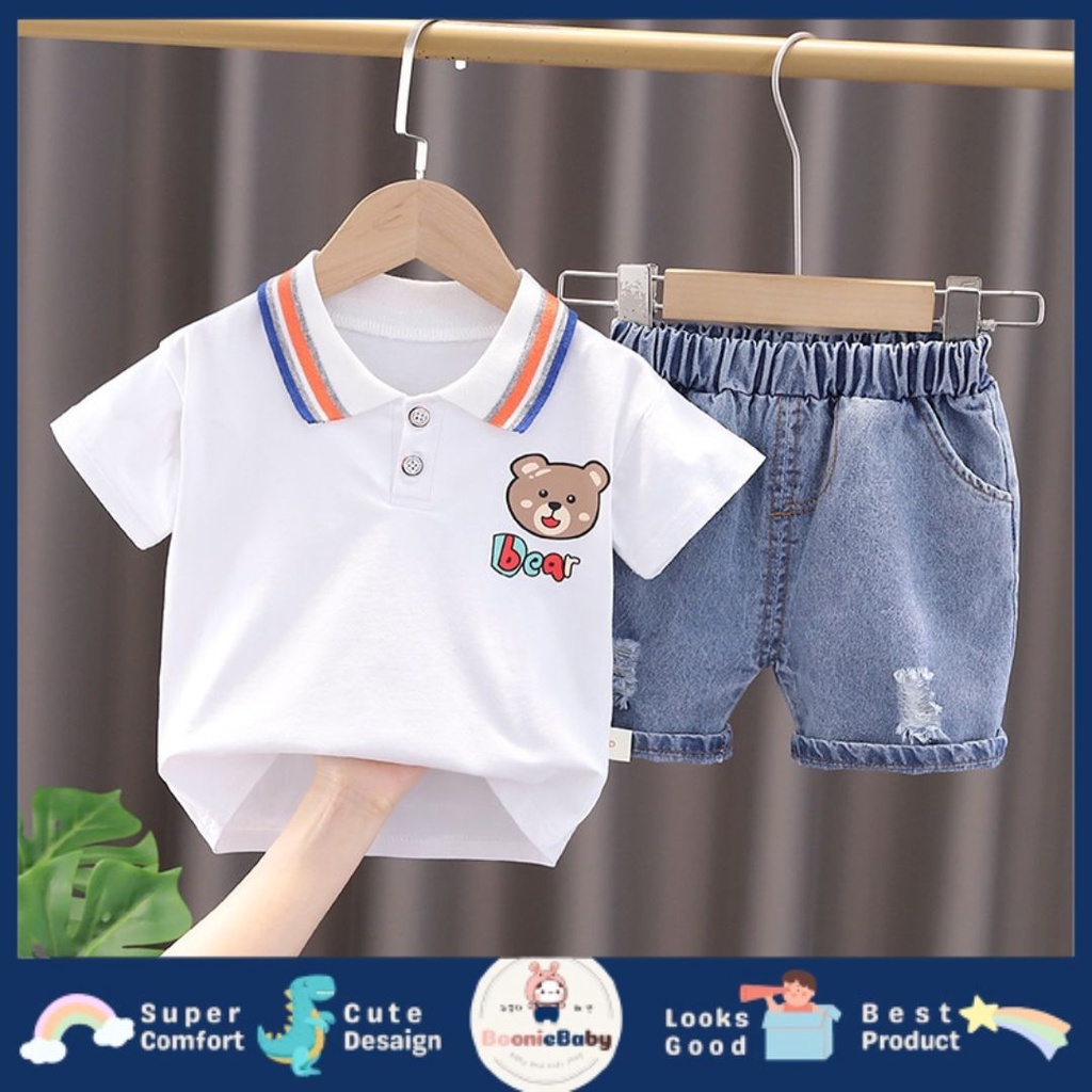 boonie [COD] setelan kaos kra polo anak laki laki impor celana pendek polos import fashion BEBEAR