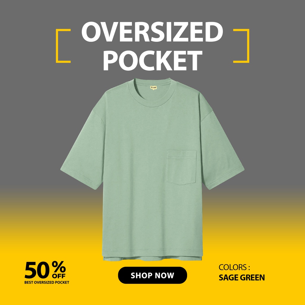 BAJU KAOS POLOS OVERSIZE POCKET PRIA WANITA TANGAN PENDEK HIJAU SAGE GREEN UKURAN S-XL