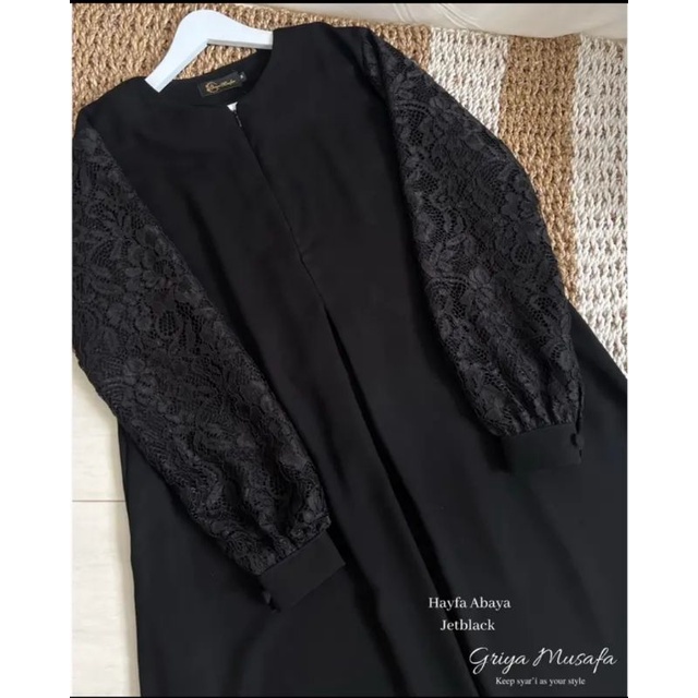 Abaya Jetblack Hayfa|Gamis kombinasi brukat| gamis brukat