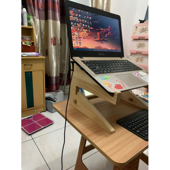 Tatakan Kayu Penyangga Laptop Netbook Tablet Sound Keyboard Stand Laptop Aesthetic Pine Wood