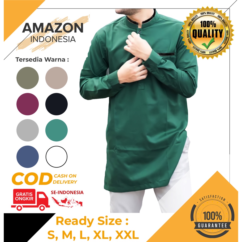 KEMEJA MUSLIM KOKO PRIA LENGAN PANJANG WARNA HIJAU TOSCA BOTOL BAHAN KATUN TOYOBO ORIGINAL