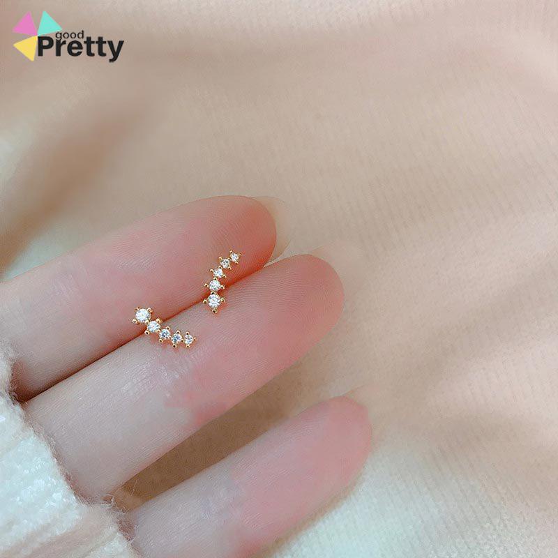 Anting Zirkon Set Mikro Sederhana  Baris Kecil Berlian Geometris  Anting Gandum Kecil yang Lucu - PD