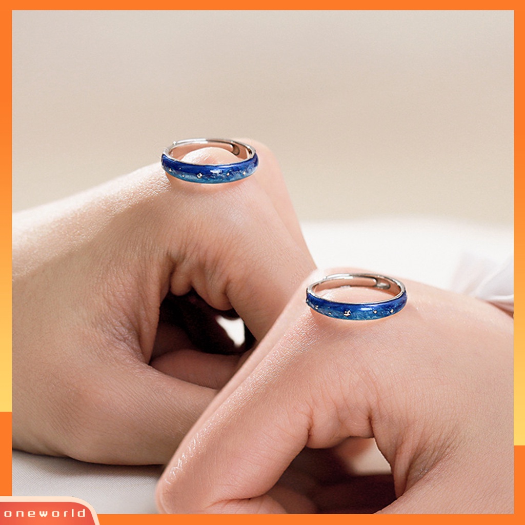 [WONE] Cincin Pasangan Pola Unik Anti Karat Tembaga Bintang Langit Bertema Open Band Engagement Ring Decor Hadiah Ulang Tahun