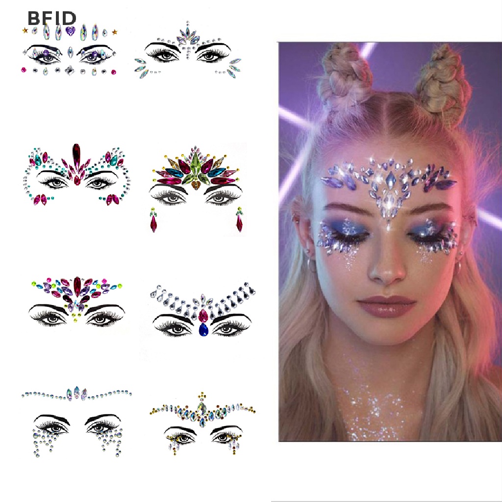 [BFID] 3d Rhinestones Stiker Wajah Tato Sexy Makeup Pesta Glitter Woman Face Jewels  [ID] Baju Kaos Distro Pria Wanita Lengan Panjang [ID]