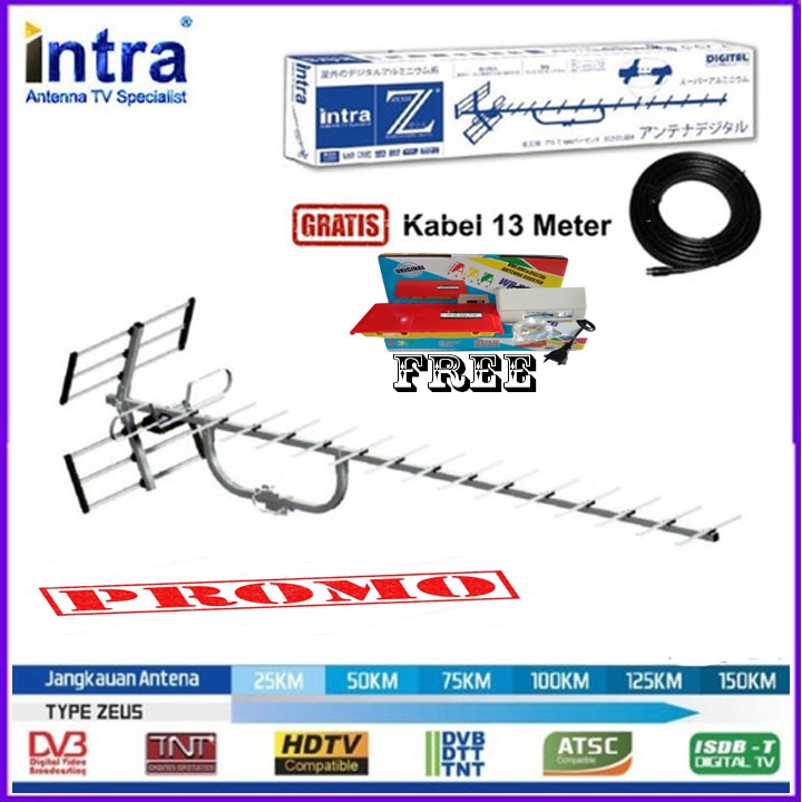 Antena TV Outdoor Digital INTRA INT ZEUS + KABEL 13M FREEE BOSTER TNKA ORI