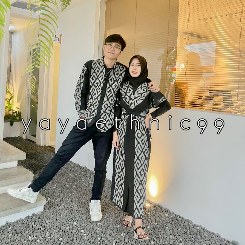 [READY STOCK] Set couple tenun baju kondangan, clara dress black mamba, set couple busana wanita tenun, set couple ethnic tenun troso, clara dress tenun troso, ethnic tenun troso, busana tenun, kemeja panjang tenun troso, kemeja ethnic