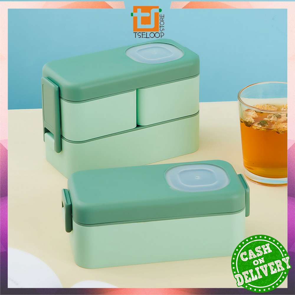 OFM-C779 Kotak Makan 2 Tingkat Portable 1050ML Ada Sauce Cup / Lunch Box 2 Layer / Rantang Makanan Set Anti Tumpah