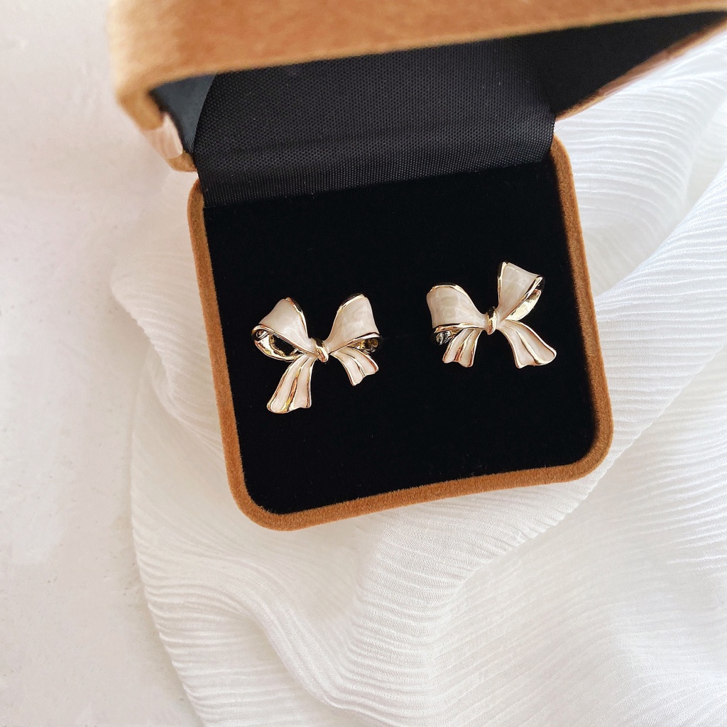 Vintage Perancis S925 Perak Disepuh Busur Anting Priness Gadis Earring Ear Studs Fashion Aksesori