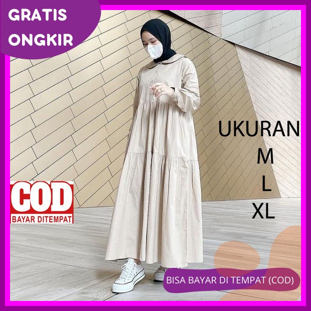 Gamis Jumbo Wanita Xl-Xxl Ld 100 110 120 Bahan Kaos Knit Rajut Premium Gina Maxi Dress Polos Gamis W