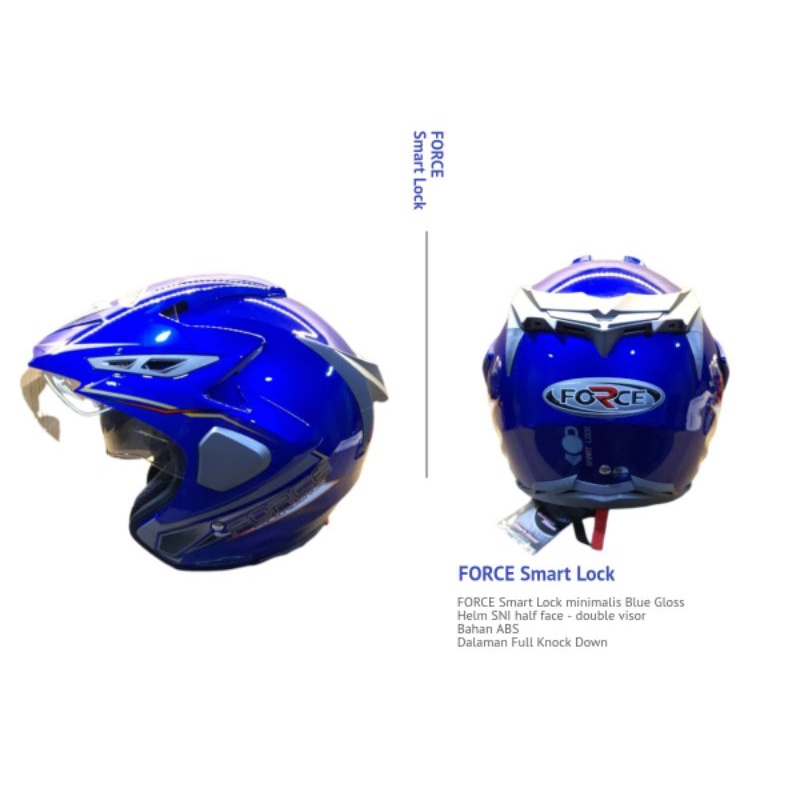 Jual Force Helmet Half Face Double Visor Smartlock Original Anti Maling