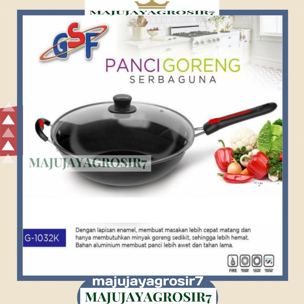 PANCI GORENG SERBAGUNA GSF G-1032K / PANCI GORENG ENAMEL 32CM GSF 1032K / PANCI GORENG TUTUP KACA / 