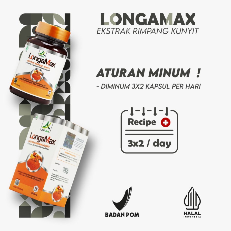 LONGAMAX Kapsul - Ekstrak Rimpang Kunyit Atasi Radang Lambung Maag Gerd Asam Lambung Masalah Pencern