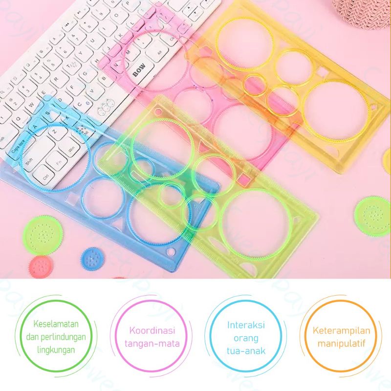 

PENGGARIS ROTUARY GARISAN ROTARI KEMBANG MAGIC SPIROGRAPH GEOMETRIK RULER 20cm