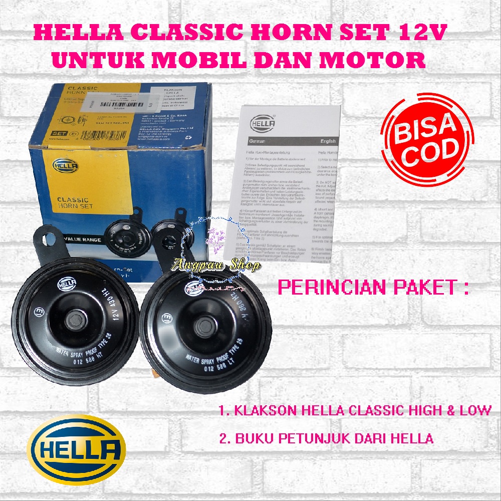 Paket komplit Klakson Hella Classic Double Disk 12V dan Kabel Relay Set MX murah nampol MOBIL MOTOR