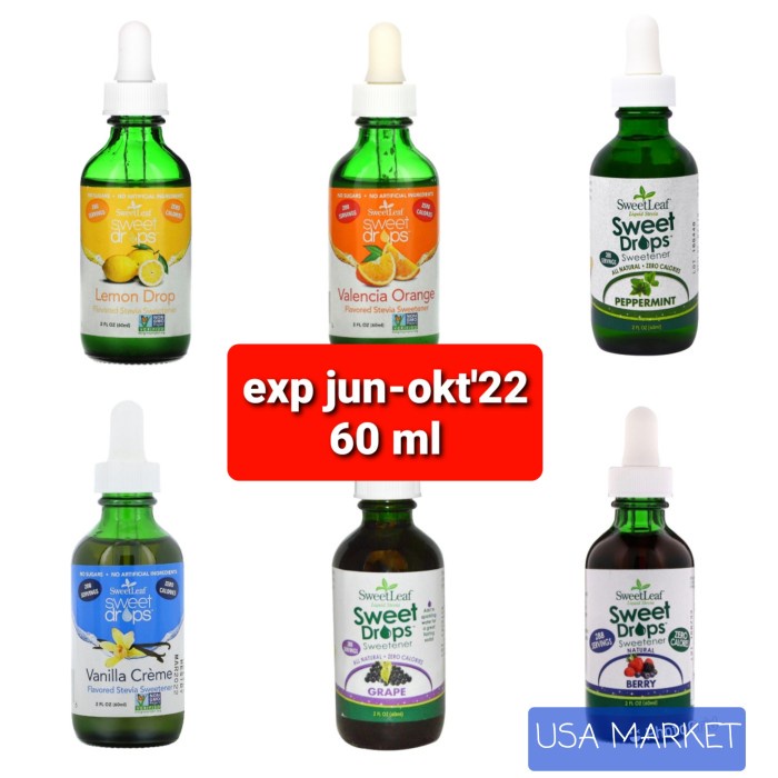 

SWEETLEAF SWEETENER STEVIA RASA MINT VANILLA,LEMON,ORANGE, BERRY60 ML