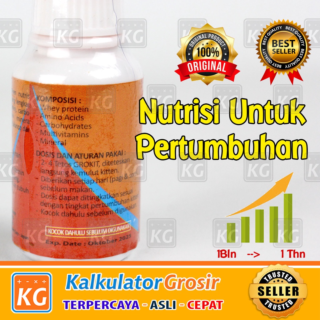 Vitamin Kucing / Grokit 30ml Untuk Pertumbuhan Anak Kucing Kitten Suplemen Untuk Mempercepat Anak