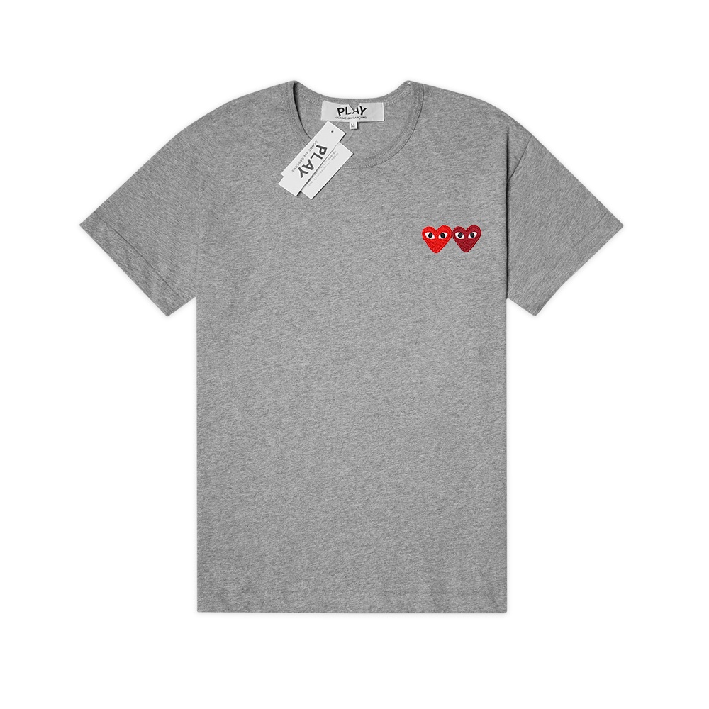 CDG Play Double Hearts Patch T-Shirt Grey