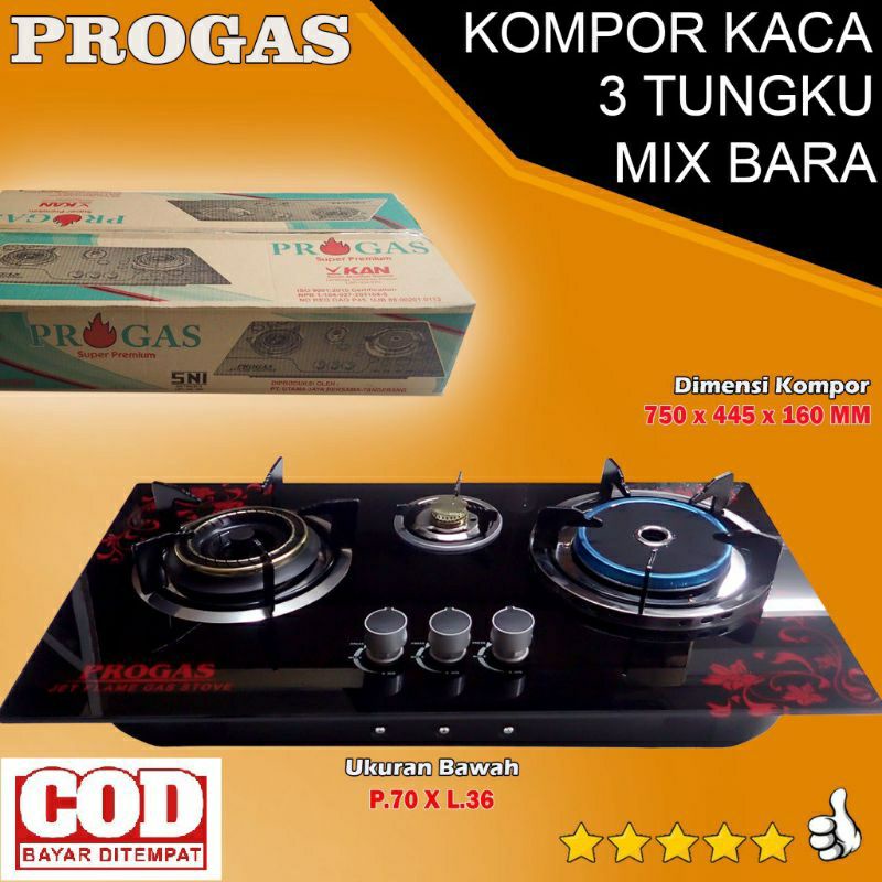 Progas , Kompor Kaca 2  &amp;  3 Tungku Api Tornado