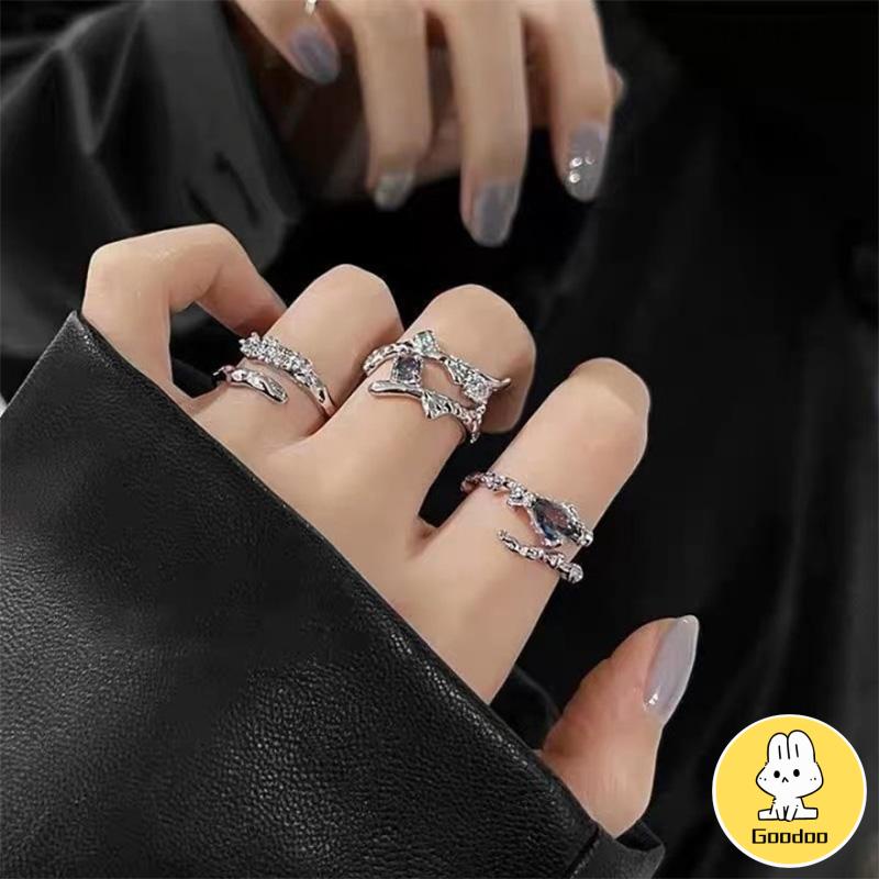 3PCS Cincin RetroDesain Ceruk  Temperamen Mewah  Buka Dapat Disesuaikan  Cincin Jari Telunjuk -Doo