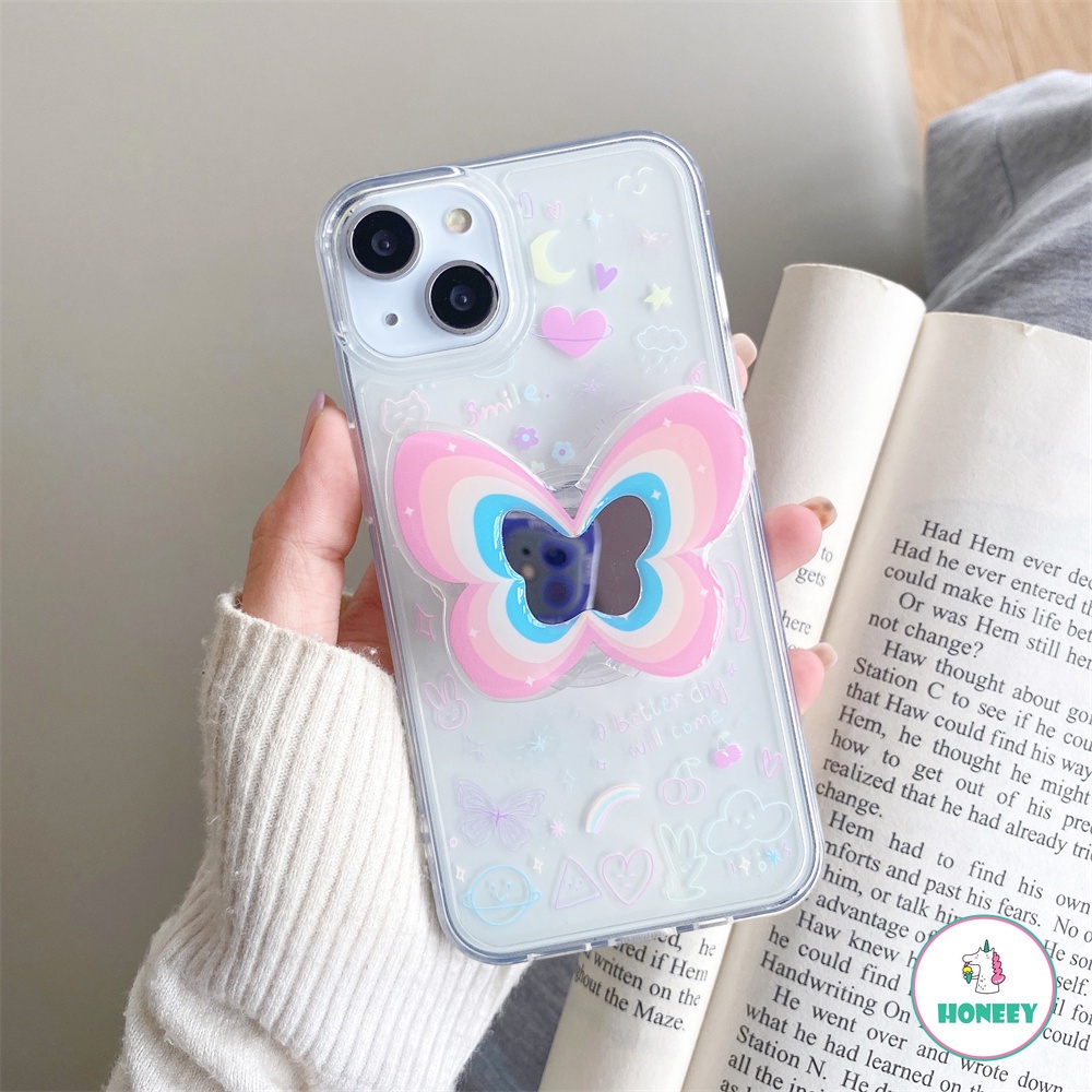 Soft Case TPU Desain Butterfly Star Moon Dengan Stand Holder Kickstand Untuk IPhone 14 13 12 11 Pro Max