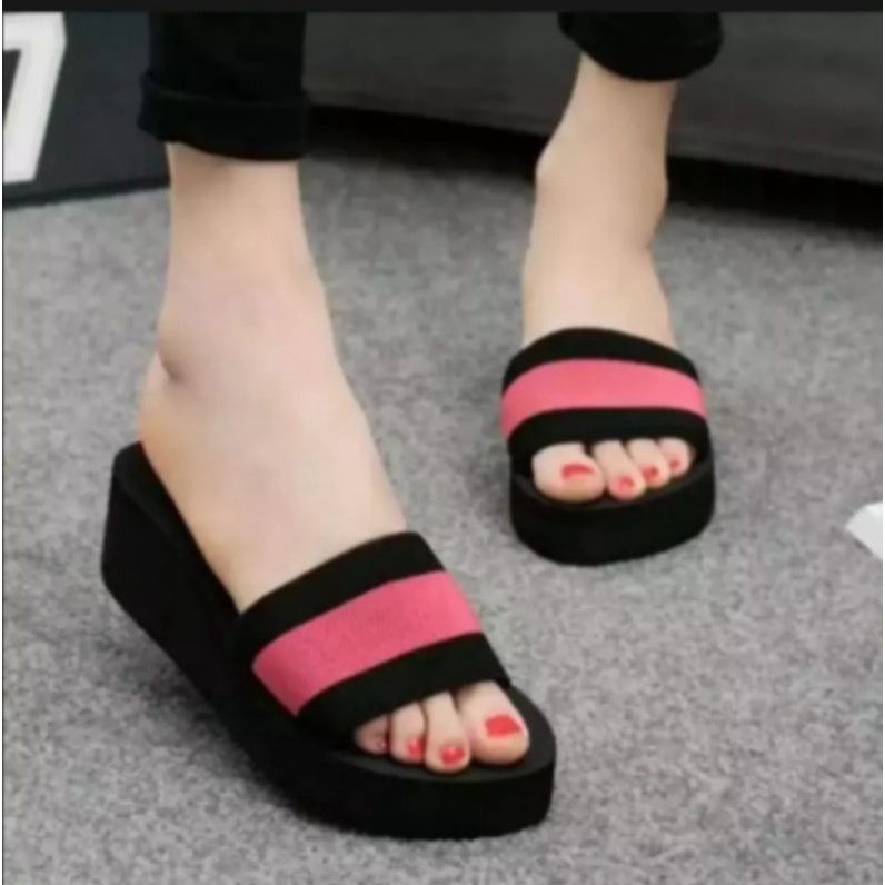 Sandal Wedges Wanita Slop Simple Terbaru Sendal Wanita Kekinian