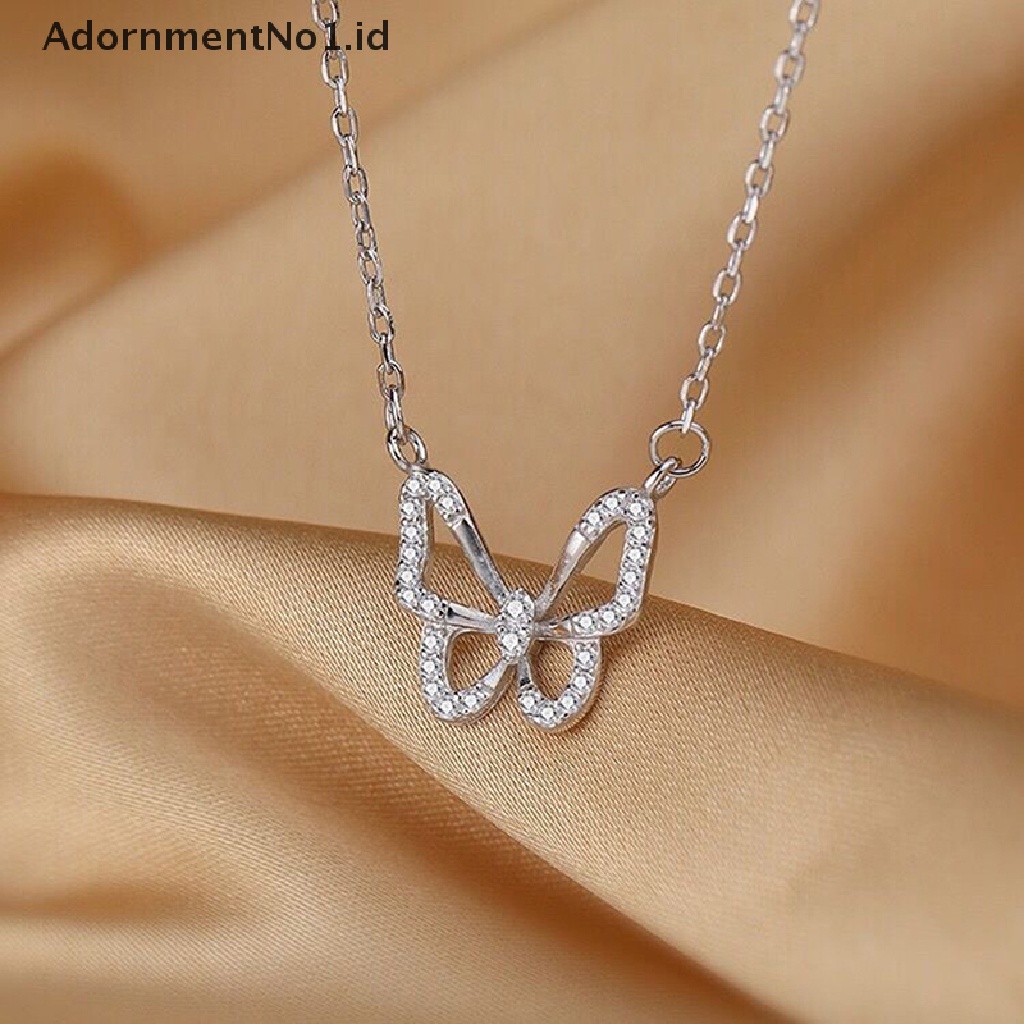 [AdornmentNo1] Kalung Liontin Kupu-Kupu Yang Indah Elegan Kalung Rantai Kristal Silver Untuk Wanita Perhiasan Aksesoris Hadiah [ID]