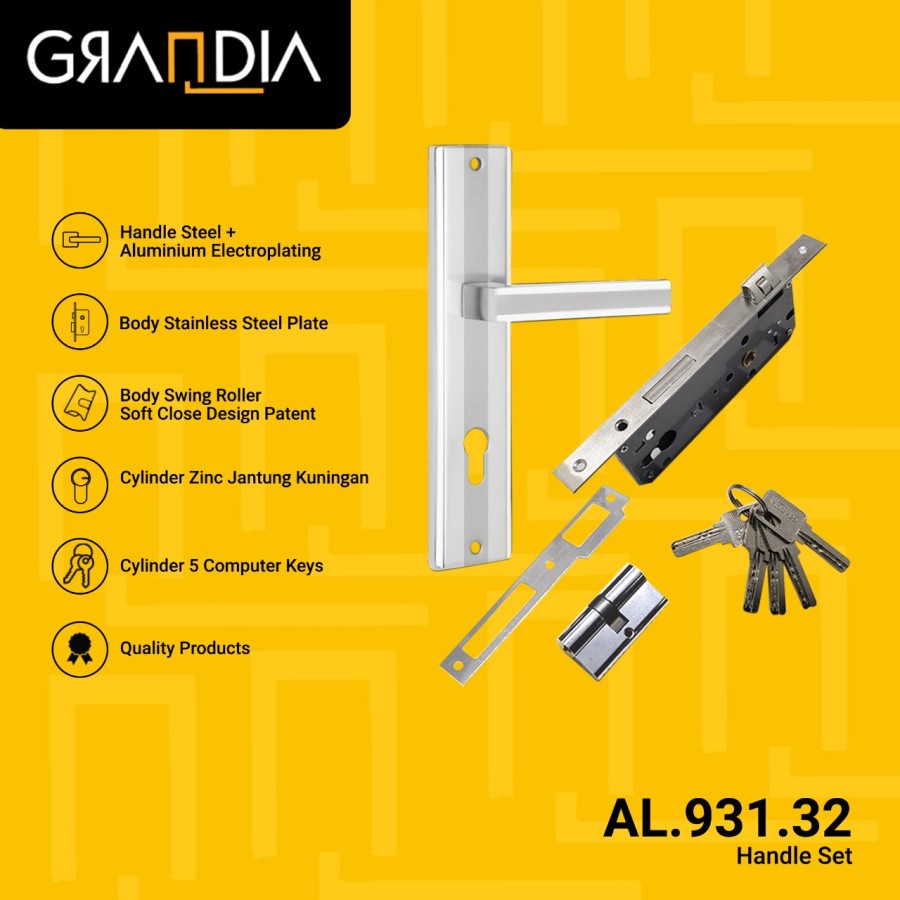 Handle Pintu Murah Besar Grandia Gagang Pintu Besar Kayu Set / Door Handle Besar AL931.32