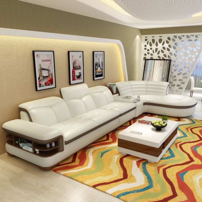 Sofa ruang tamu mewah bahan kulit