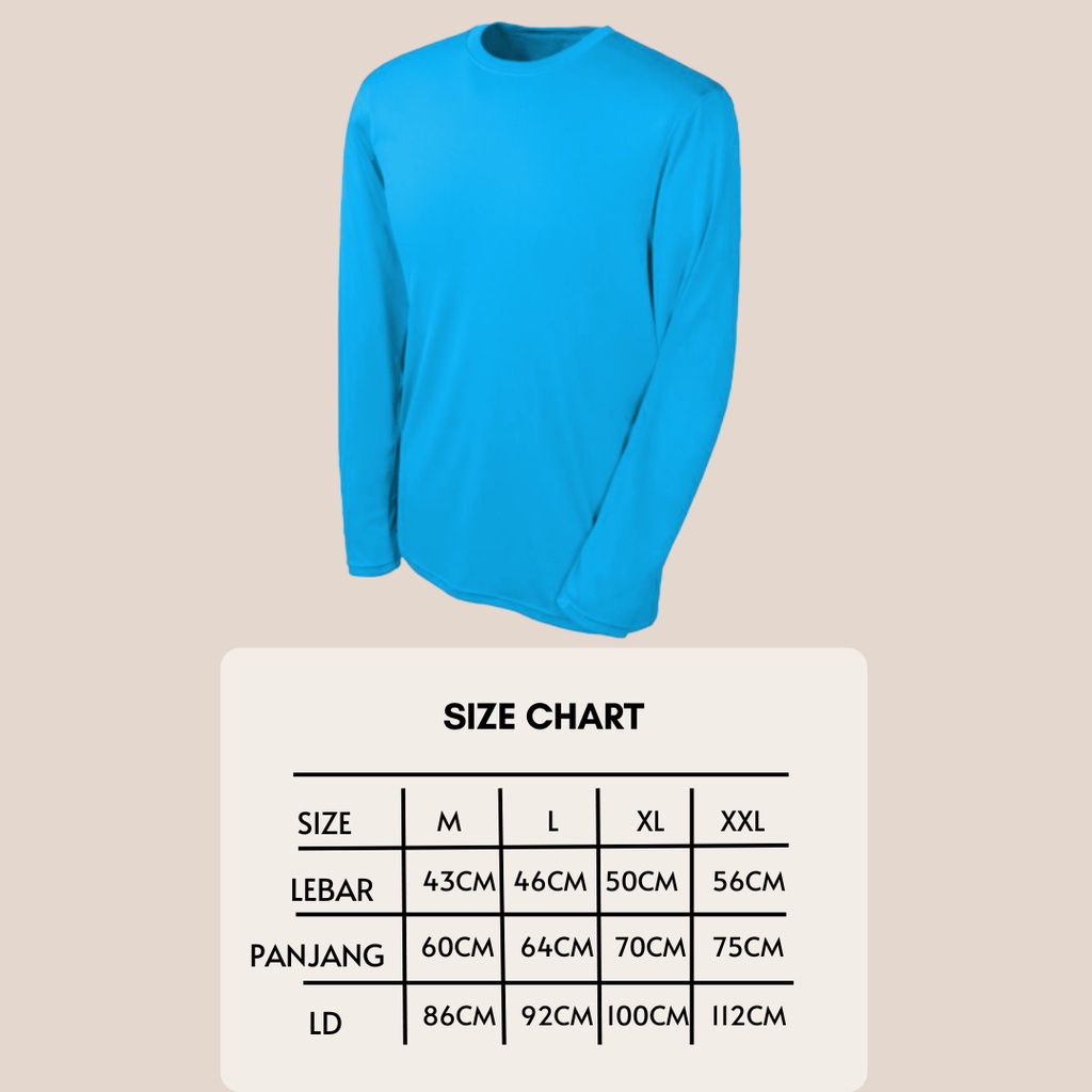 kaos polos lengan panjang untuk wanita/pria warna biru turkis, kualitas premium