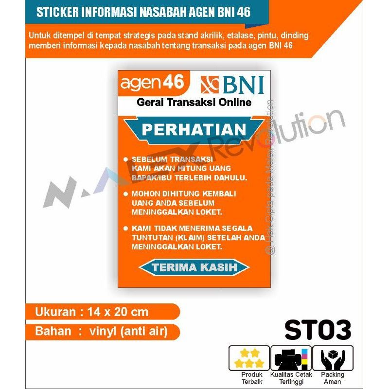 

STIKER PERHATIAN AGEN MANDIRI BNI BRI