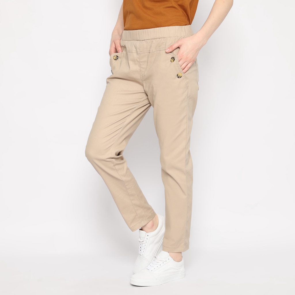 ROMP Celana Chino Wanita Pinggang Karet  - Cream