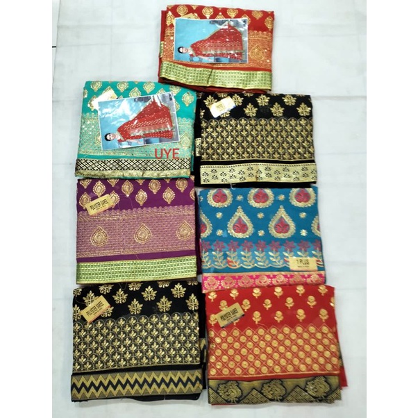 Saree Sari Siffon Chiffon Renda Bordir Original Radha Bahan Kain India Bollywood