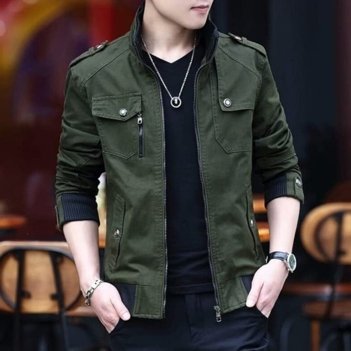 JAKET PRIA JAKET KATUN PREMIUM - Hijau Army, S - Hijau Army, S