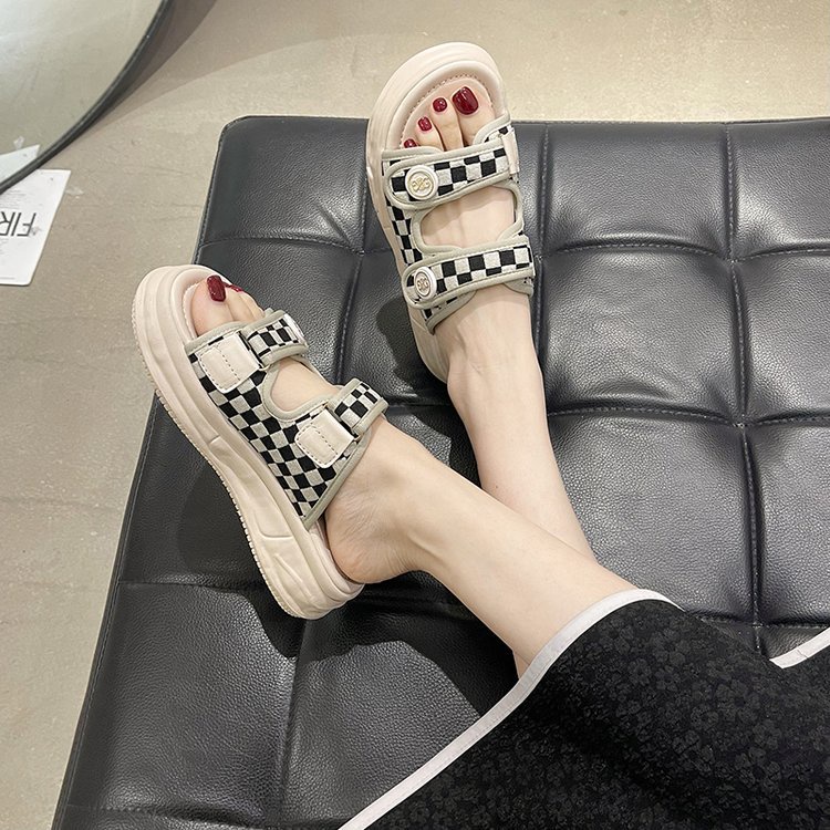 ✅PINKEY P037 Sandal Wedges Wanita Petak Hitam Putih Fashion Import